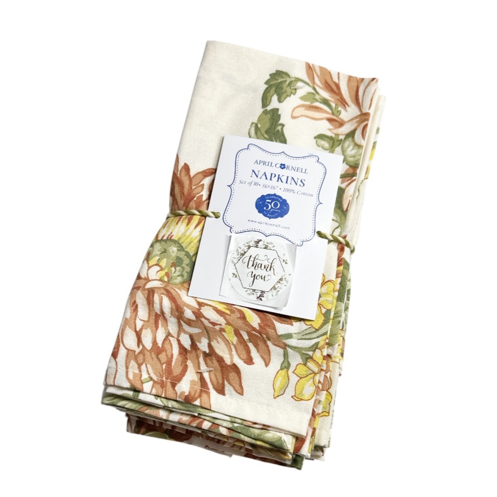 NEW April Cornell FALL FLORAL Design Napkin Set/10